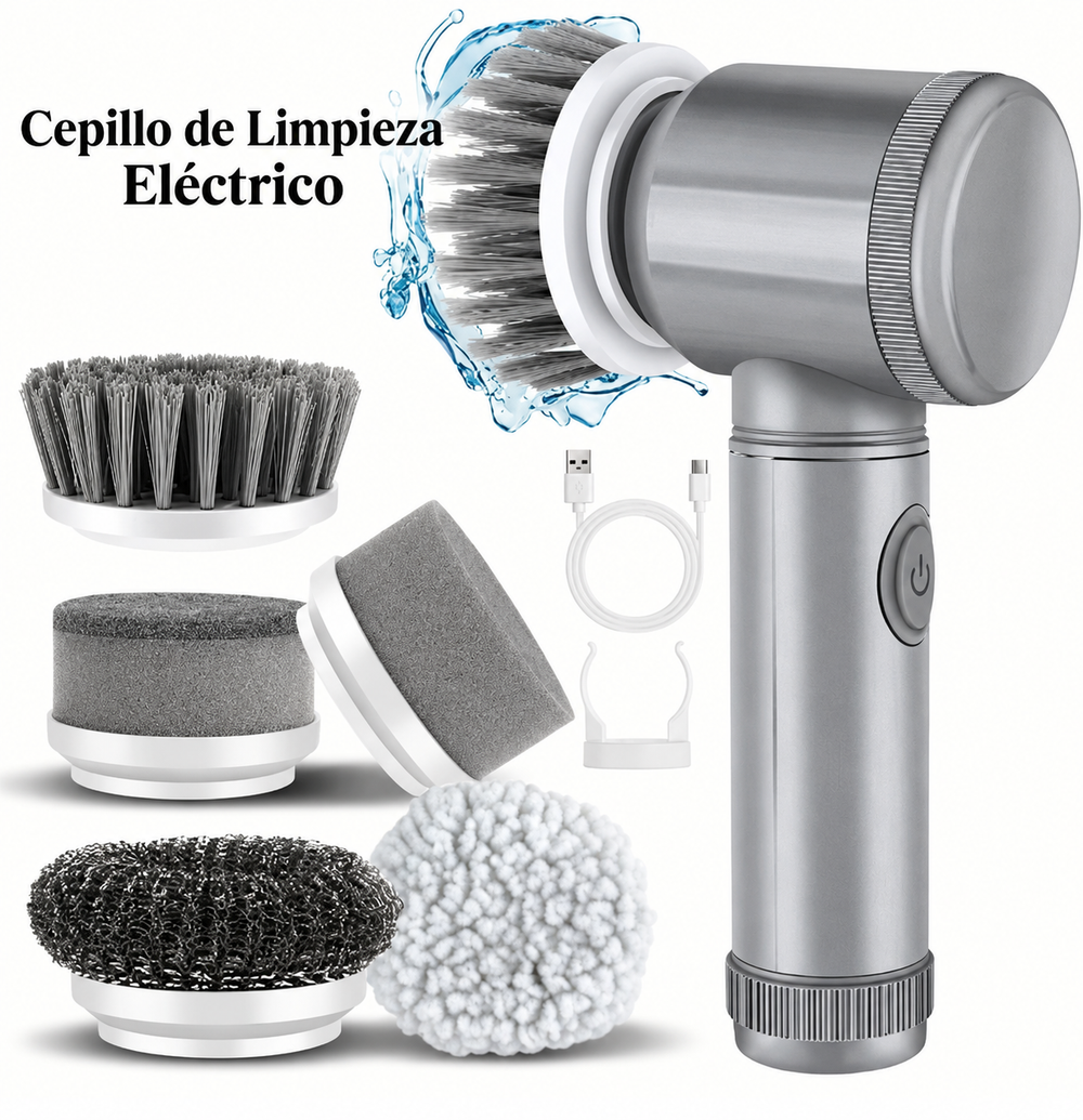 Cepillo Eléctrico de Limpieza Inalámbrico: friega sin esfuerzo (5 cabezales)
