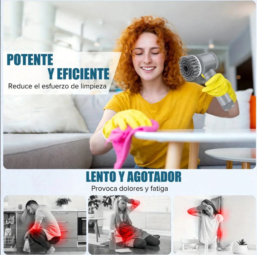 Cepillo Eléctrico de Limpieza Inalámbrico: friega sin esfuerzo (5 cabezales)