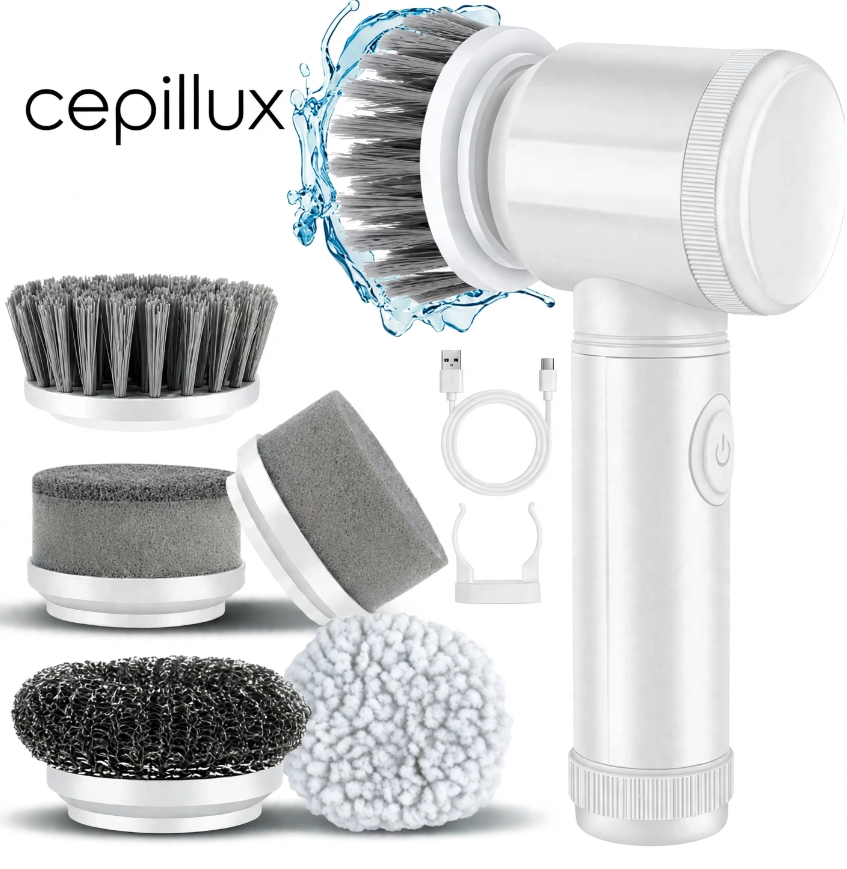 Cepillo Eléctrico de Limpieza Inalámbrico: friega sin esfuerzo (5 cabezales)